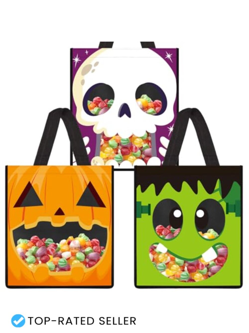 Halloween Tote Bags 3 Pack See Through Reusable Grocery Shopping Gift Bag with